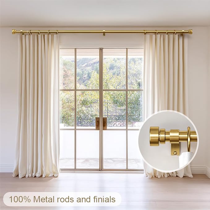 Lootkell Gold Curtain Rods for Windows 66 to 120 Adjustable Modern Curtain Rod - Image 2