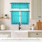 Turquoise Small Sheer Curtains 2 Panels Set, Kitchen Curtains 36 Inch Length - Image 2