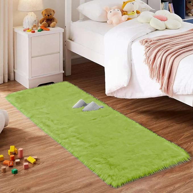 Goolela Lime Green Fluffy Runner Rug 2x6 Faux Fur Fuzzy Furry Rugs - Image 2