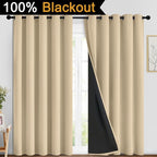 Yakamok Beige 100% Blackout Curtains, Thermal Insulated Total Blackout Drapes - Image 2