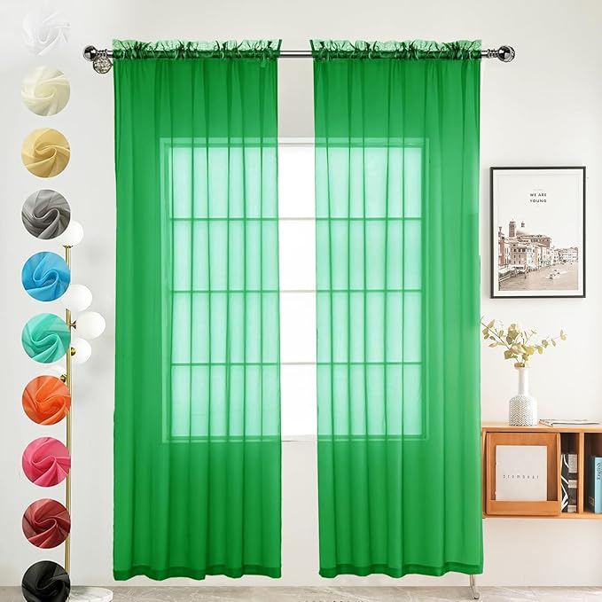 youleyar Solid Sheer Rod Pocket Curtain Voile Draperies 2 Panels White Beige by Youleyar