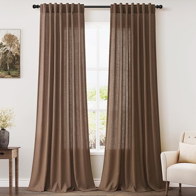 Nanspring Extra Long Caramel Brown Linen Curtains 2 Panels 102 Inches Long by Nanspring