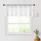 MRTREES Voile Sheer Curtain Valances, Leaves Embroidered Valance Curtains Rod by MRTREES