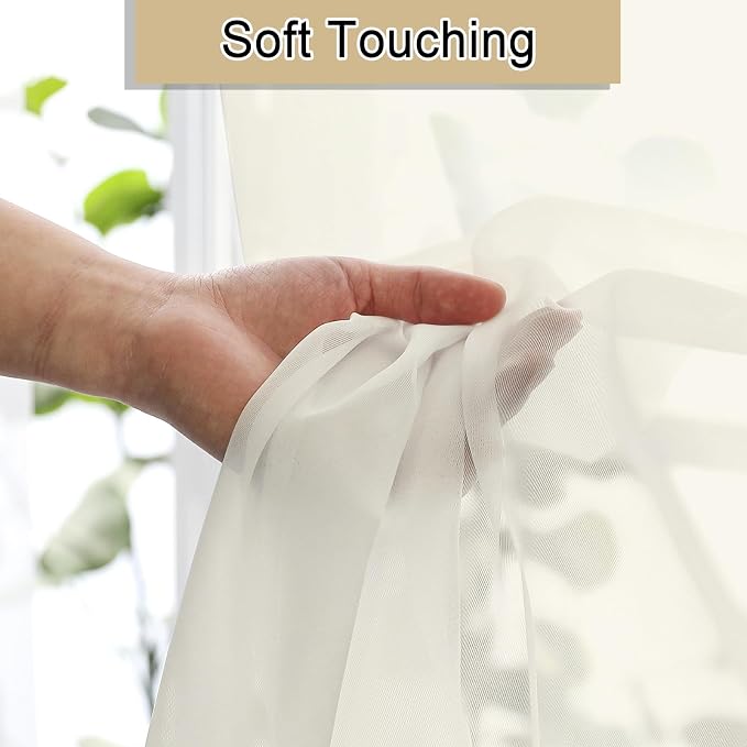 Lecloud Cream Sheer Curtains 72 Inches Long 2 Panels, Light Filtering Curtains - Image 7