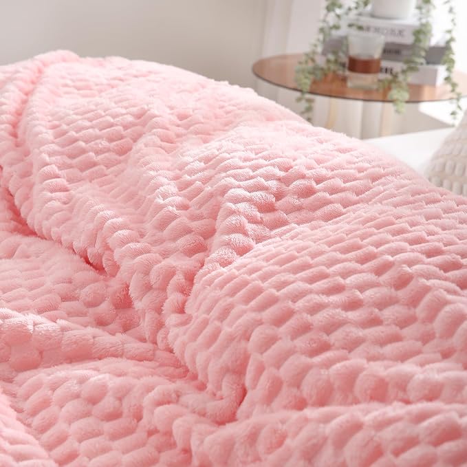 Puncuntex Light Pink Throw Blanket 60"×80" inches Fuzzy 3D Jacquard Decorative - Image 3