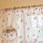 AmHoo 2 Panels Embroidered Leaf Pattern Semi Sheer Curtains Foliage Floral - Image 3