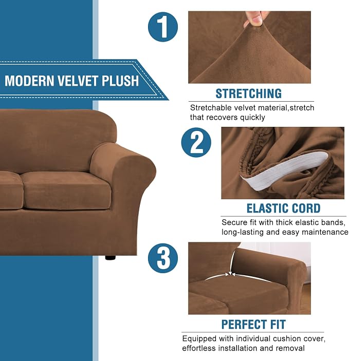 H.VERSAILTEX Rich Velvet Stretch 2 Piece Cover Chair Slipcover Sofa Cover - Image 3