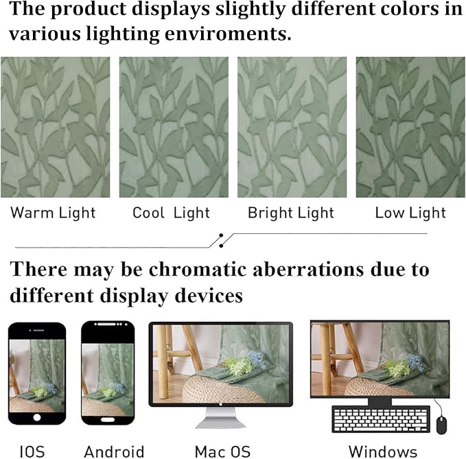 Lecloud Leia Sheer Sage Green Kitchen Curtains 36 Inch Length 2 Pcs, Jacquard - Image 7