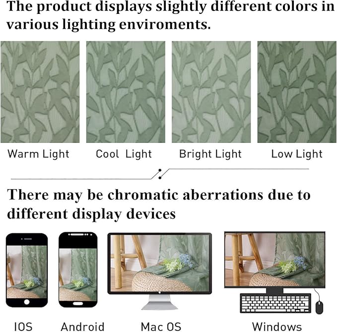 Lecloud Leia Sage Green Sheer Curtains 108 Inches Long 2 Panels, Airy Jacquard - Image 8