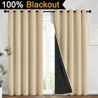 Yakamok Beige 100% Blackout Curtains, Thermal Insulated Total Blackout Drapes - Image 2