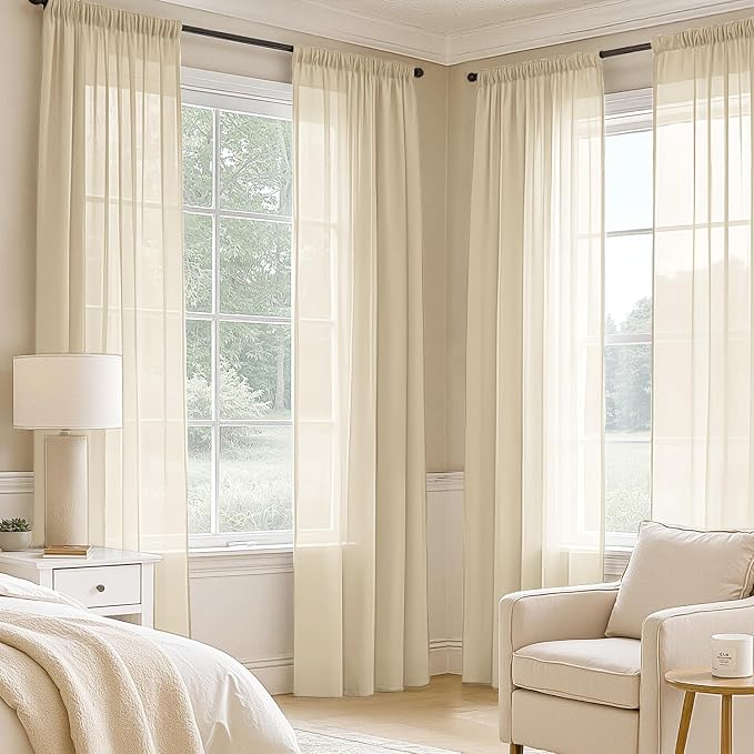 MIULEE Cream Sheer Curtains 72 Inches Long, 4 Panels Set, Light Filtering Rod - Image 2
