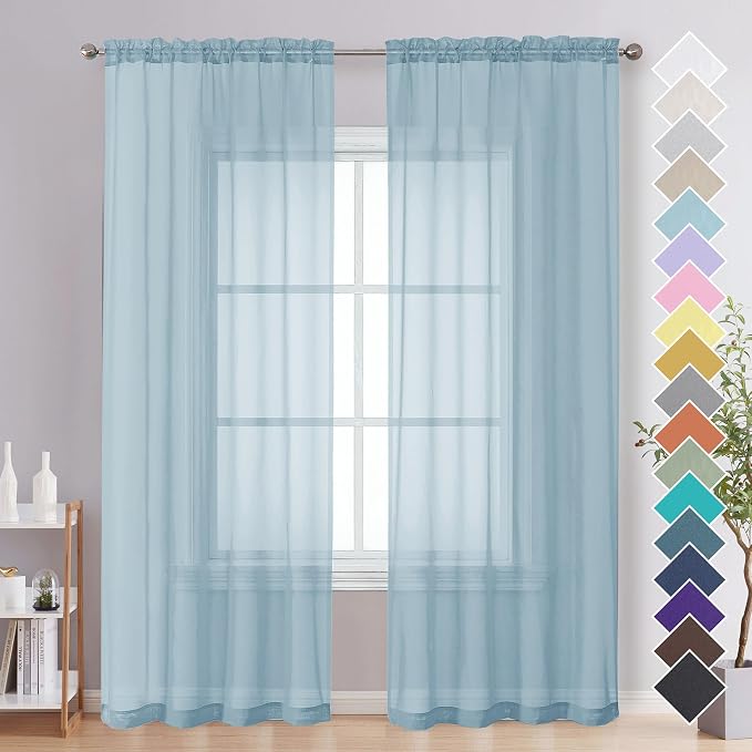 OVZME Sky Blue Sheer Curtains 84 Inches Long 2 Panels by OVZME