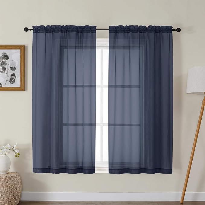 Gwine Navy Blue Sheer Curtains for Bedroom 54 inches Long 2 Panels, Light by Gwine