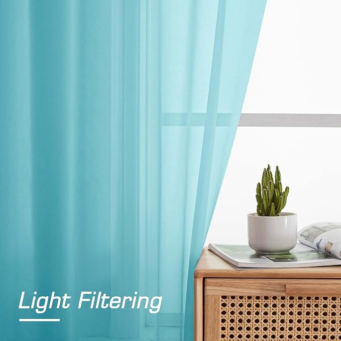 OWENIE Aqua Sheer Curtains for Bedroom Living Room 54 Inch Length 2 Panels Set - Image 4