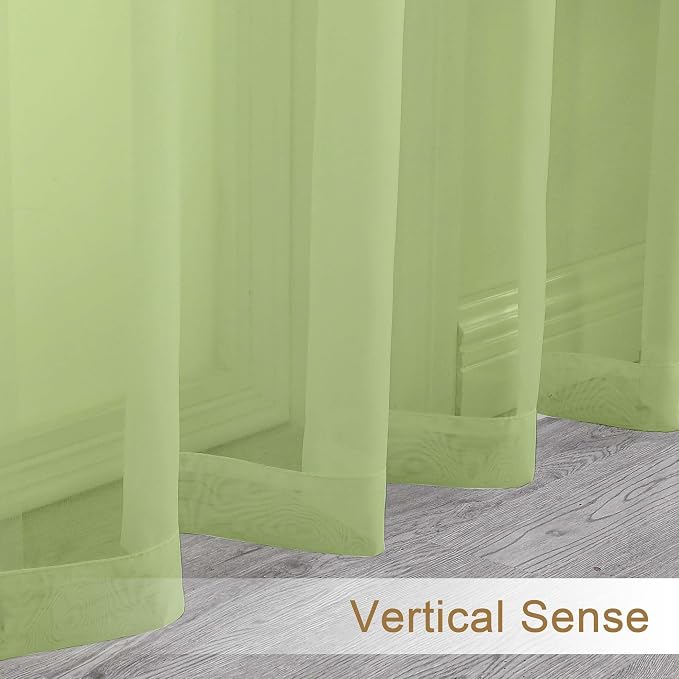 Chyhomenyc Sheer Lime Curtains 90 inches Long 2 Panels, Light Filtering Soft - Image 8