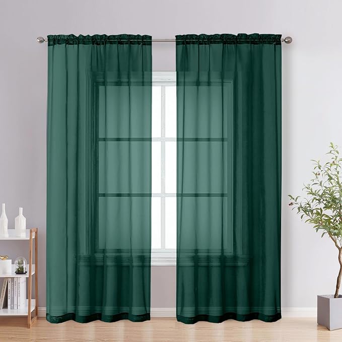 OVZME Hunter Green Sheer Curtains 72 Inches Long 2 Panels by OVZME