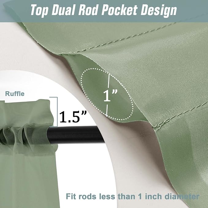 Sage Green Sheer Curtains 90 Inches Long 2 Panels, Light Filtering Solid Sheer - Image 3