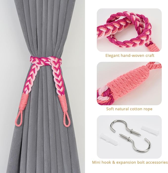 NICEEC 2 Pack Natural Cotton Rope Curtain Tiebacks Elegant Boho Style - Image 2