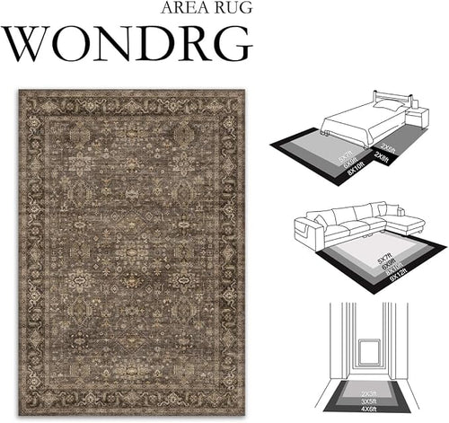 2x12 Washable Runner Rug for Hallway Kitchen Vintage Brown Non Slip Low Pile - Image 2