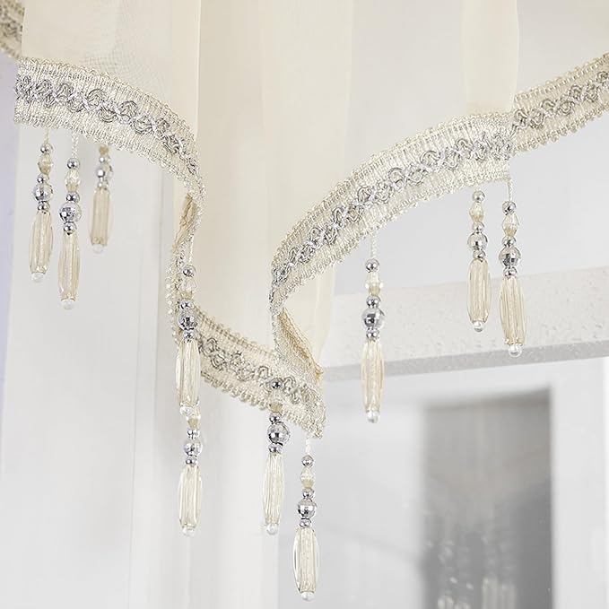 Molaxhome Swag Curtain 51 inch Length Rod Pocket Scalloped Curtain Valance - Image 9
