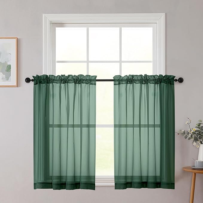 Cafe Curtains 36 Inch Length Tier 2 Pieces, Modern Soft Airy Sheer Kitchen by WelvetBLK