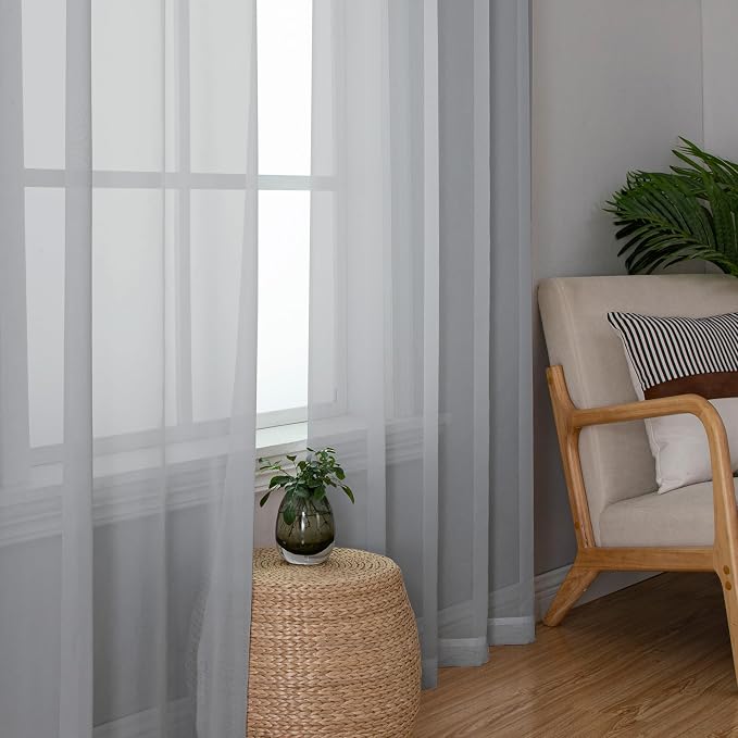 Lecloud Light Grey Sheer Curtains 78 Inches Long 2 Panels, Light Filtering - Image 2
