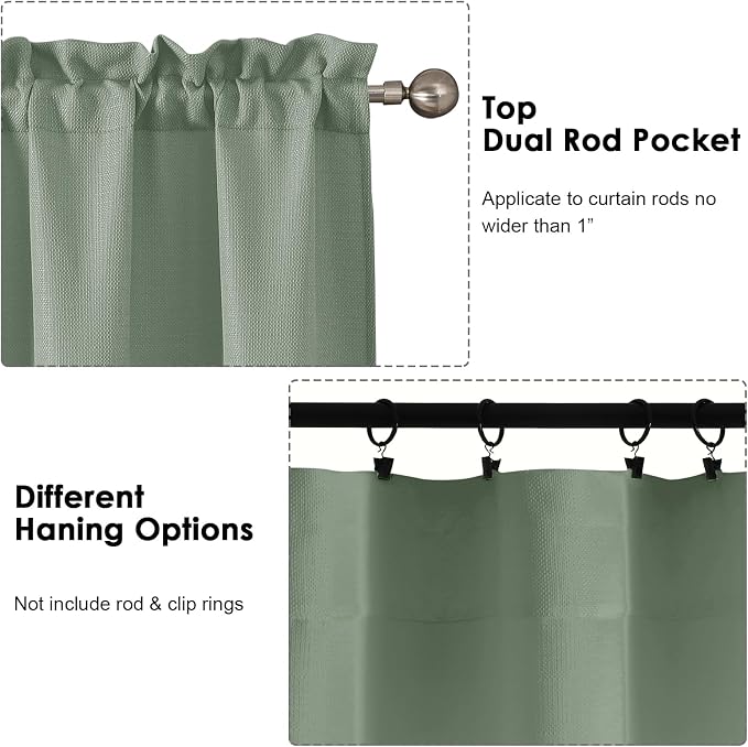 OWENIE Bob Valance Curtains 18 Inch Length 1 Piece, Faux Linen Slub Solid Green - Image 4