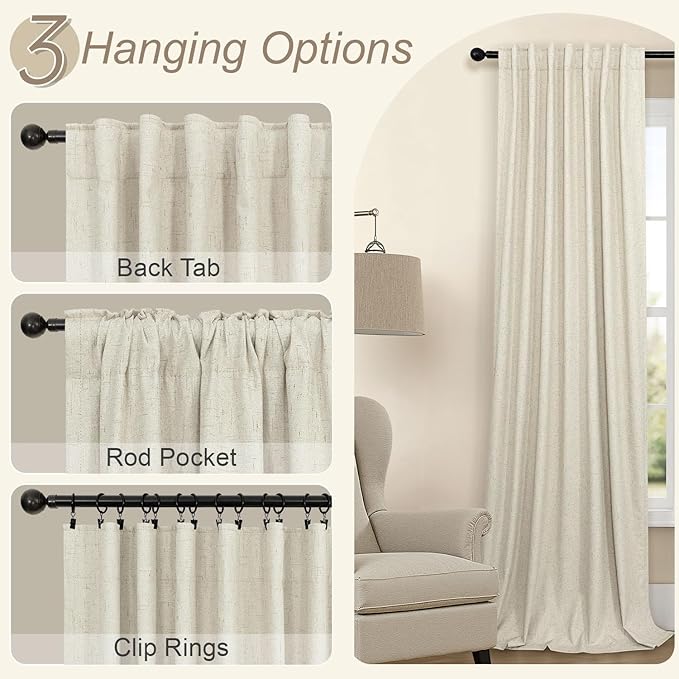 Thick Linen Blackout Curtains 104 Inches Long 2 Panel Set Custom Length - Image 6