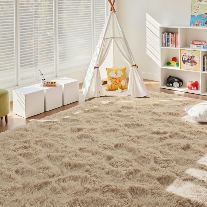 4x6 Ft Shag Beige Rugs for Bedroom Living Room, Ultra Soft Fluffy Furry Area - Image 4