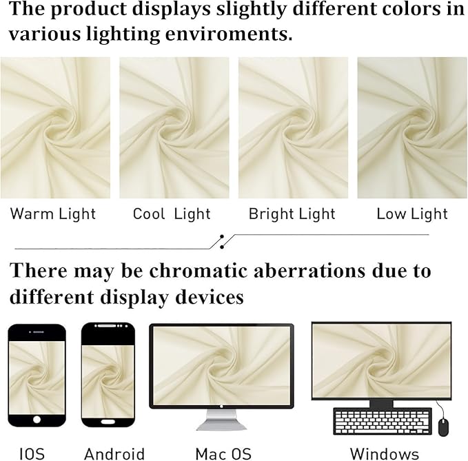 Lecloud Cream Sheer Curtains 63 Inch Length 2 Panels, Rod Pocket Light - Image 6