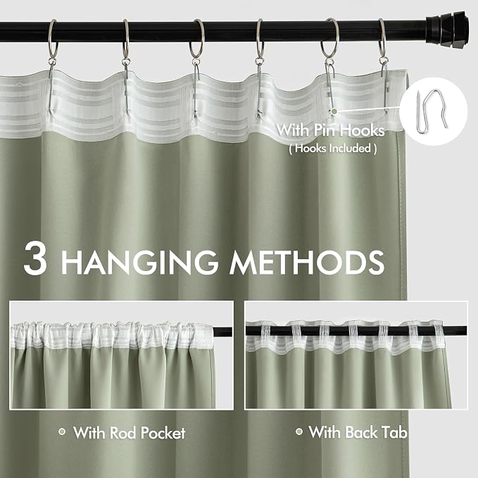 MIULEE Sage Green Back Tab Blackout Curtains 84 Inch Length 2 Panels Set - Image 3