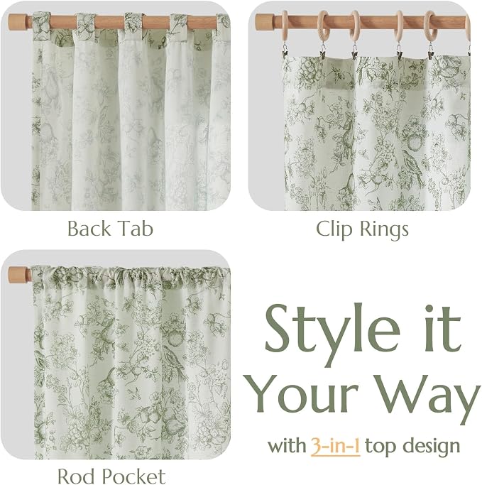 jinchan Linen Floral Curtains for Living Room 96 Inch Long Sage Green Printed - Image 4