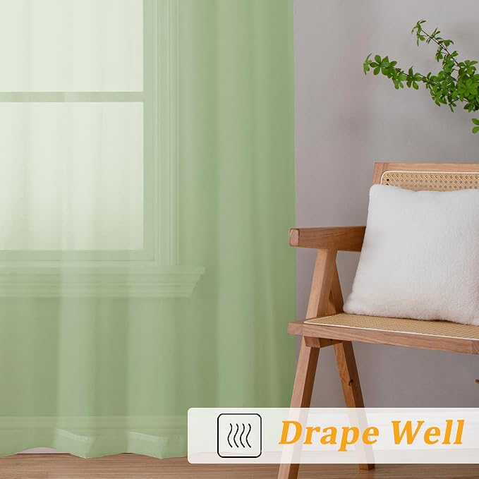 Gwine Light Green Sheer Curtains 63 Inch Length - Image 6