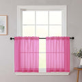 Kitchen Curtains 24 Inch Length Tier 2 Pieces, Hot Pink Sheer Curtain Solid by WelvetBLK