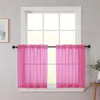 Kitchen Curtains 24 Inch Length Tier 2 Pieces, Hot Pink Sheer Curtain Solid by WelvetBLK