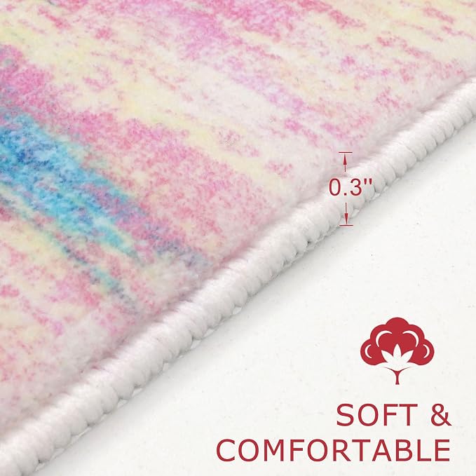KOZYFLY Pink Nursery Rug for Baby Girl, Washable Thin Area Rugs 5x7 for Kids - Image 2