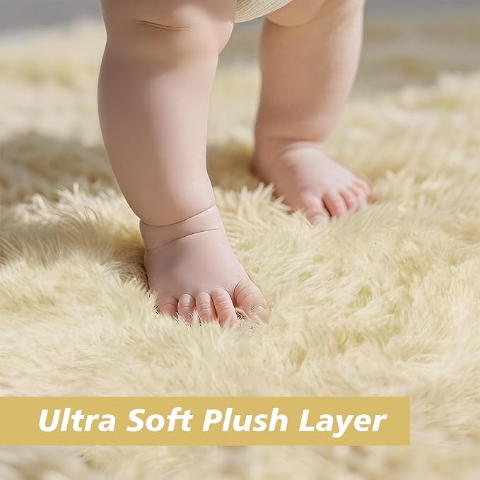 Shag Area Rug for Bedroom 4x6, Ivory Fluffy Area Rugs for Living Room, Soft - Image 3