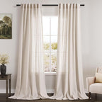 Linen Beige Curtains Back Tab Sheer Curtains 90 Inches Long by Nanspring