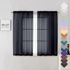 Lecloud Black Sheer Curtains 54 Inch Length 2 Panels Set, Lightweight Short by Lecloud