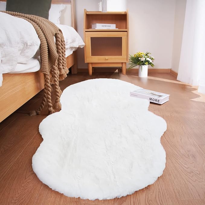 Ghouse Soft Faux Sheepskin Fur Rug 2x4 White Fluffy Bedside Rugs Plush Rug Shag by Ghouse