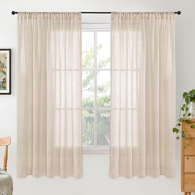 BGment 63 Inches Long Burlap Linen Semi Sheer Curtains by BGment