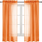 DWCN Sheer Orange Curtains 63 inch Length 2 Panels Set, Rod Pocket Solid Color - Image 9