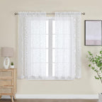 OWENIE Furman White Sheer Curtains 45 Inch Length 2 Panels Set by OWENIE
