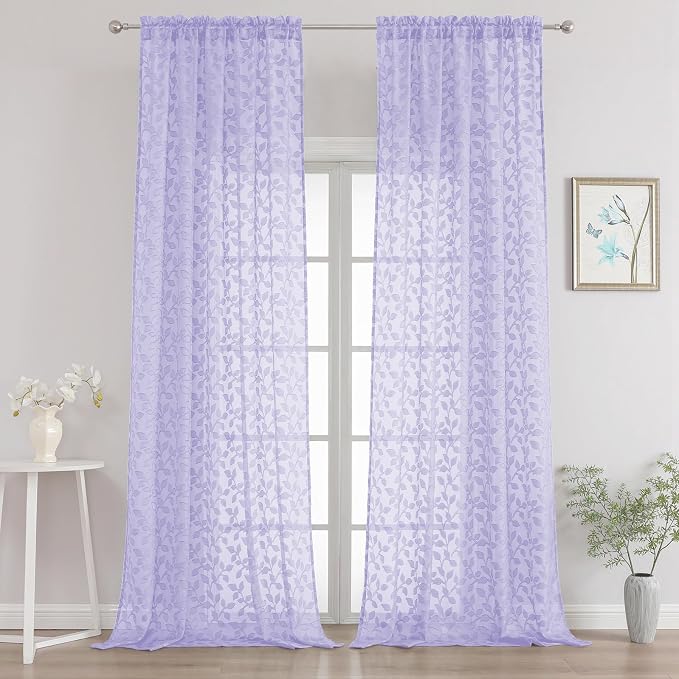 Chyhomenyc Extra Long Light Purple Sheer Curtains 120 Inch Length 2 Panels Set by Chyhomenyc