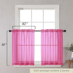 Hot Pink Kitchen Curtains 30 Inch Length Tier 2 PCS, Solid Soft Airy Half - Image 2