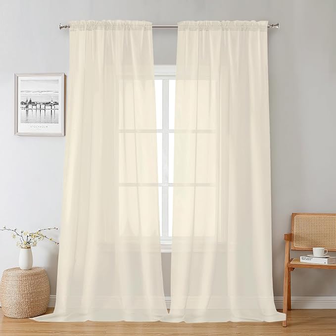 Lecloud Cream Sheer Curtains 96 Inches Long 2 Panels, Elegant Light Filtering by Lecloud