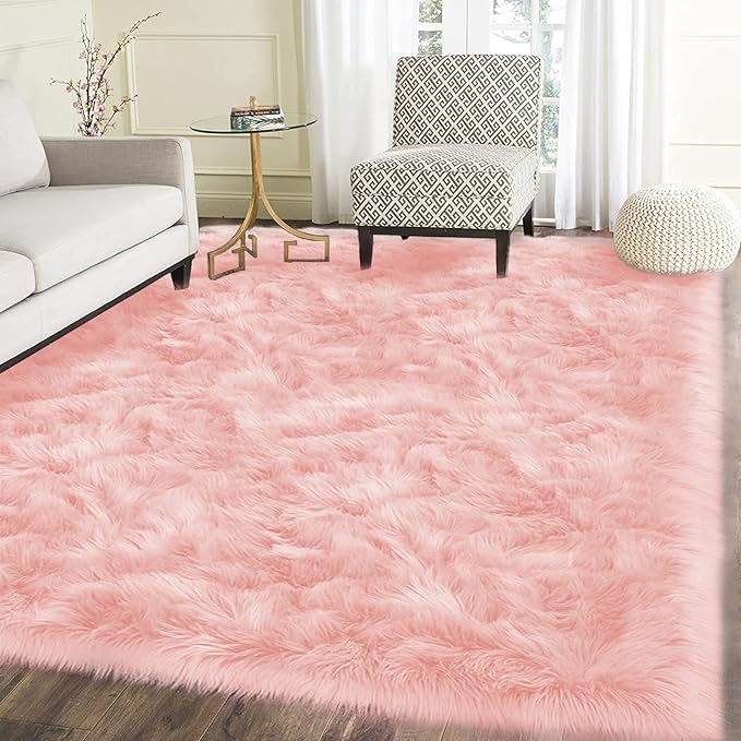 Latepis Pink Bedroom Rug 4x6 Area Faux Sheepskin Rug Fluffy Fur Rugs - Image 7