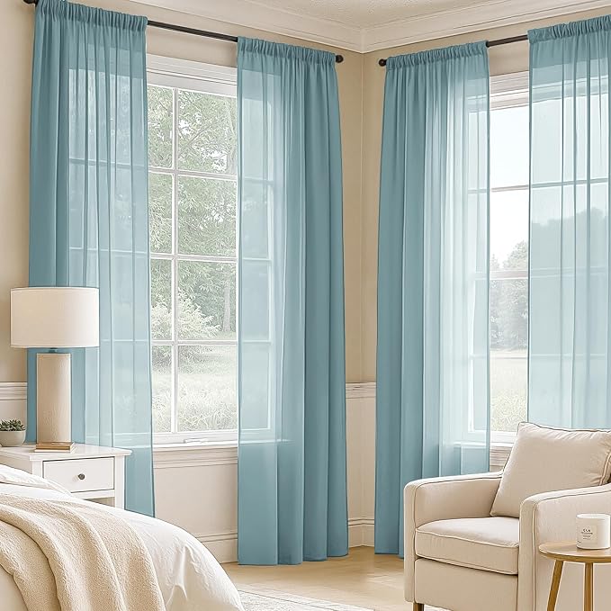 MIULEE Dusty Blue Sheer Curtains 96 Inches Long, 4 Panels Set, Light Filtering - Image 2
