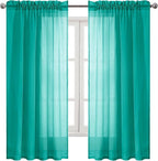 DWCN Teal Sheer Curtains Semi Transparent Voile Rod Pocket Curtains - Image 9