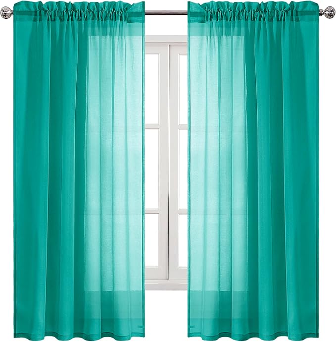 DWCN Teal Sheer Curtains Semi Transparent Voile Rod Pocket Curtains - Image 9